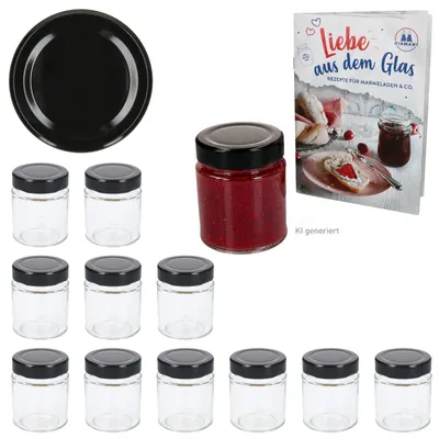 Produktbild von 12er Set Marmeladenglas 161ml Deep Deckel Schwarz & Heft Hochrandglas