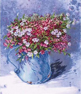 Image de RTO Kit de point de croix "Bouquet délicat" M70020, motif à compter avec fond couvert, 30x35 cm