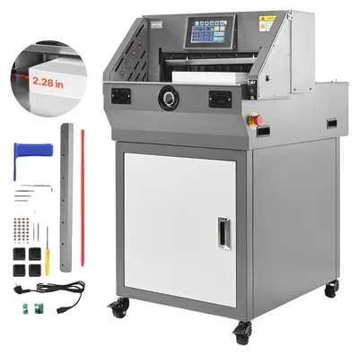 Produktbild von VEVOR Elektrischer Papierschneider, Metall-Hydraulischer Papierschneider, 660 mm Schnittbreite, 100 mm Schnittdicke, Großformatiger Elektrischer Guillotine-Trimmer mit Infrarotfunktion und Ersatzklinge, 58 mm, 457 mm