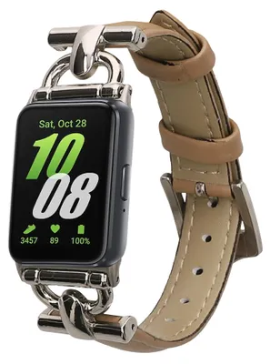 Produktbild von kwmobile Echtleder Uhrenarmband für Samsung Galaxy Fit 3 Armband - Ersatzarmband für Fitnesstracker - Wechselarmband Smartwatch - Hellbraun