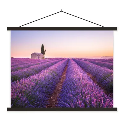Produktbild von MuchoWow® Textilposter Lavendel - Sonnenuntergang - Lila - Blumen 150x113 cm mit schwarzem Rahmen - Wohnzimmer
