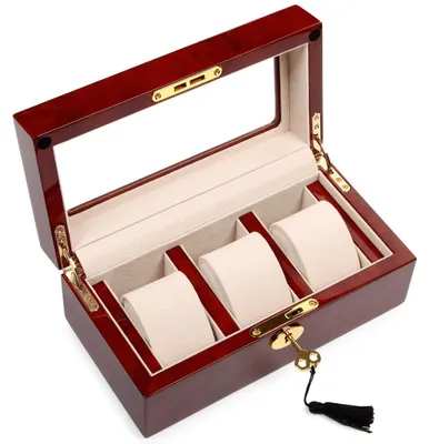 Produktbild von Elegante Uhrenbox aus Holz für 3 Uhren – Klavierlack-Finish (Hochglanz)