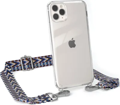 Produktbild von EAZY CASE Handykette - Verstellbarer Trageriemen kompatibel mit Apple iPhone 11 Pro Max, Handykordel mit transparenter Silikon-Hülle, Band in Blau