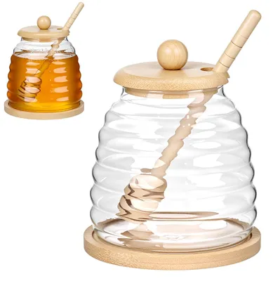 Honigglas 500 ml Borosilikatglas mit Deckel und Löffel
