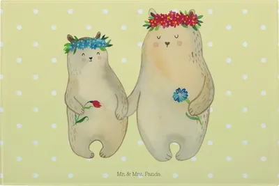 Produktbild von Mr. & Mrs. Panda Glas Schneidbrett Bären mit Blumenkranz - Gelb Pastell - Geschenk, Hackbrett, Schneidebrett, Muttertag, Glasschneidebrett, Tochter, schneidunterlage