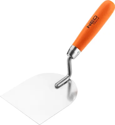 Produktbild von NEO TOOLS Stuckateurkelle Holzgriff 100mm in Hufeisenform mit, gerader Hals | Kelle aus rostfreiem Stahl zum für Unterputz- und Ausbesserungsarbeiten und Ausarbeiten von Ecken
