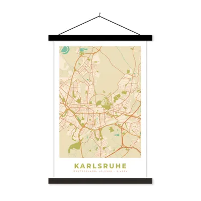 Produktbild von MuchoWow® Textilposter Stadtplan - Karlsruhe - Vintage - Stadtplan 120x180 cm mit schwarzem Rahmen - Fotos