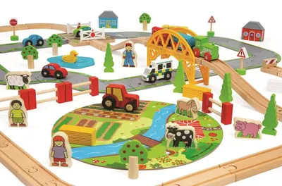Obrázek produktu pro Bigjigs Rail Dřevěná vláčkodráha s venkovskou cestou 80 dílů