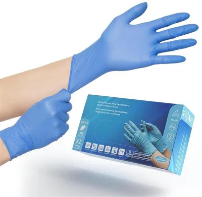 Immagine prodotto di Guanto in nitrile blu, resistente agli agenti chimici, monouso