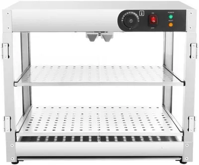 Imagen del producto de Calentador de buffet de 2 niveles - 800 W de potencia - 61x38x51 cm - Acero inoxidable y vidrio - Ideal para hostelería y catering