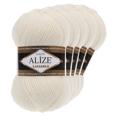 Produktbild von 5 x 100 g ALIZE Lanagold 49% Wolle Strickgarn Winterwolle Schurwolle Farbwahl
