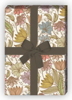 Produktbild von Wunderbares florales Geschenkpapier zum Einpacken mit leichten Blüten, grün - G10203, 32 x 48cm