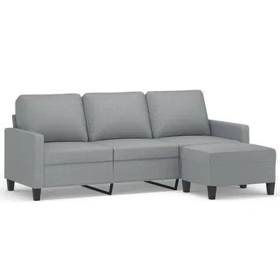 Produktbild von vidaXL 3-Sitzer-Sofa mit Hocker Hellgrau 180 cm Stoff