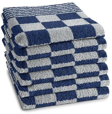 Obrázek produktu pro Unyqoos® DDDDD Kuchyňské utěrky, barva: modrá – sada 6 kusů, 100% bavlna, rozměry: 50 x 55 cm, gramáž: 400 g/m², měkká froté struktura, vysoká savost