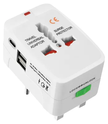 Image de Avizar, adaptateur de voyage universel avec ports USB / USB-C et protection contre les surtensions, blanc
