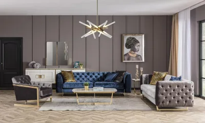 Produktbild von Elegantes Wohnzimmer Set aus Textil in Blau und Grau
