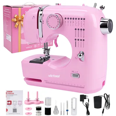 Produktbild von 520PLUS Nähmaschine Elektrisch 16 Stiche Doppelnadel Mini Nähgerät für Anfänger Kinder DIY mit Fußpedal, Rosa