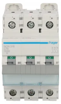 Productafbeelding van Hager stroomonderbreker NCN316, 3-polig, 10kA/15kA, C-karakteristiek, 16A, 3 meter
