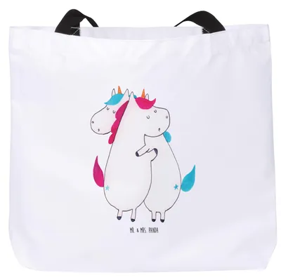 Produktbild von Mr. & Mrs. Panda Tote Bag Einhörner Umarmen - Weiß - Geschenk, Tasche, Reisetasche, Liebe, Unicorn, Familie, BFF, Laptoptasche, Freundin, Beutel, Schultasche, Einhorn
