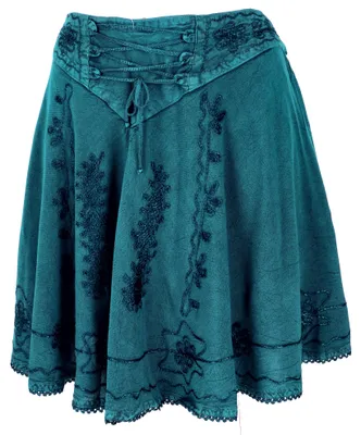 Produktbild von Bestickter Boho Minirock - Petrol, Damen, Blau, Viskose, Röcke