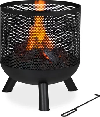 Immagine prodotto di Relaxdays Braciere, design a rete, griglia, attizzatoio, fuoco in giardino, braciere, acciaio, A x P: 53 x 44 cm, nero