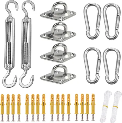 Produktbild von Sonnensegel Befestigungs Kit, Edelstahl Zubehör Montage Aufbau Set für Viereck und Dreieck Garten Awnings Mounting Assembly Set, Aufhängung Einfache Montage für Garten und Balkon