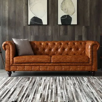 Productafbeelding van Chesterfield leren gestoffeerde designbank, luxe bank, klassieke bank, 3-zits