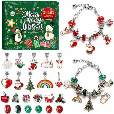 Obrázek produktu pro Adventní kalendář pro dívky – 24 dní – 22 ozdob a 2 náramky – kreativní zábava s bižuterií