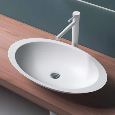 Produktbild von Mai & Mai Aufsatzwaschbecken 59,3x35,1x10,7cm Waschschale Waschtisch Waschbecken Gussmarmor in Weiß matt ohne Armaturenloch Col802