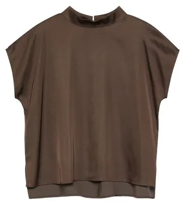 Produktbild von Comma Satin Bluse Braun 36 mit Cap-Sleeves und Stehkragen