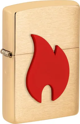 Produktbild von Zippo Benzin-Feuerzeug messing gebürstet Emblem BIG Flame Red, unbefüllt 2008152