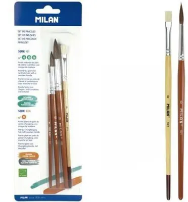 Zdjęcie produktu dla Milan Pędzle szkolne seria 101 i 524 4 sztuki na blistrze