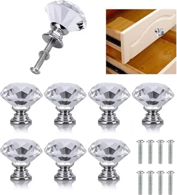 Produktbild von Stück Kristall-Schrankknöpfe, Diamant-Schubladengriffe, Diamant-Möbelgriffe, dekorative Kleiderschrankknöpfe für Schubladen, Küchenschränke – 30 mm