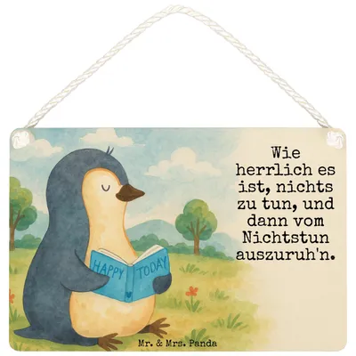 Produktbild von Mr. & Mrs. Panda holzbild Pinguin Buch Design DIN A4 - Weiß - Geschenk, kleine aufmerksamkeit, Urlaub, Schild, Ferien, wandtafel, Türschild, Holzschild