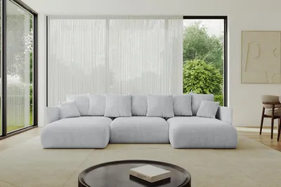 Produktbild von ALTDECOR Ecksofa in U-Form mit Schlaffunktion und Bettkasten - ONESK-U 317x177x72 cm  Grau - Corner Sofa Bett Eckcouch Couch U-Form Schlafcouch Ausziehbar Wohnlandschaft Schlafsofa Cauchsofa