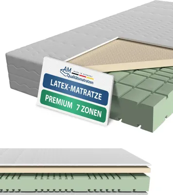 Collage of a mattress cutaway and a close-up of its layers, with a product information tag.