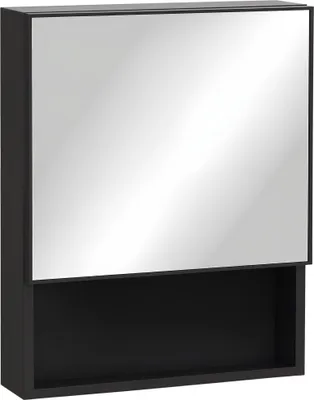 Produktbild von Spiegelschrank, 2 Innenböden, offenes Regalfach, Stahlgehäuse, schwarz, 46 x 13,5 x 58 cm