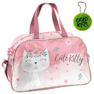 Produktbild von Sporttasche Kinder für Mädchen & Jungen - Umhängetasche mit Katze Motiv - Schwimmtasche mit verstärktem Boden - Trainingstasche 40 x 25 x 15 cm