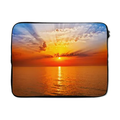 Produktbild von MuchoWow® Laptop Hülle 17 Zoll Laptoptasche Sonnenuntergang - Meer - Himmel - Orange - Horizont - Wasser - Zipper - Schutzabdeckung
