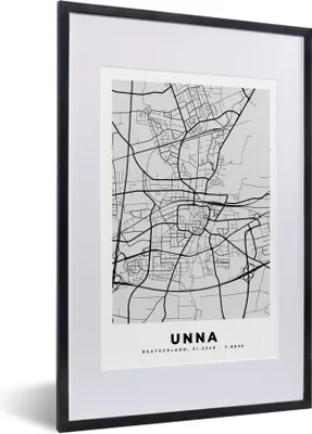 Produktbild von MuchoWow® Gerahmtes Poster Karte - Deutschland - Unna- Stadtplan 40x60 cm - Poster mit Schwarzem Bilderrahmen Wandposter Rahmen Foto Bilder - Poster in Rahmen