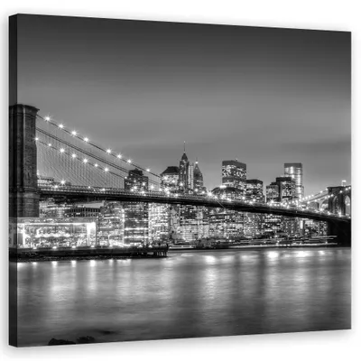 Produktbild von Leinwandbild Brooklyn Bridge bei Nacht Bambus 40x40 Feeby Schwarz-Weiß bild für die wand bereit zum aufhängen