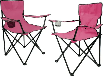 Produktbild von Camping Klappstuhl mit Getränkehalter 2er Set - pink - Campingstuhl klappbar mit Tragetasche - Stuhl faltbar für Festival Freizeit Garten Angler Sessel Belastbarkeit bis 100 kg