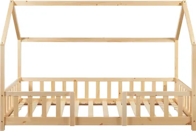 Produktbild von Kinderbett ’Sisimiut’ in Haus-Optik mit Rausfallschutz Kiefernholz 90 x 200 cm Holzfarben