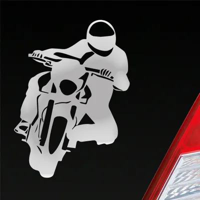 Produktbild von Auto Aufkleber Motorrad Biker Mopped 12x9 cm Silber Sticker Heckscheibenaufkleber