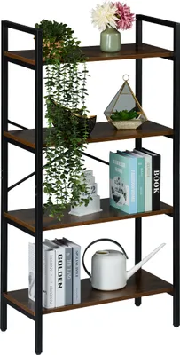 Immagine prodotto di Libreria Relaxdays, stile industriale, 4 ripiani, A x L x P: 122 x 60 x 32 cm, scaffale aperto da salotto, scaffale da terra, marrone/nero