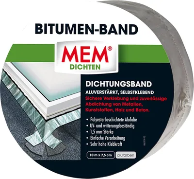 Produktbild von MEM Bitumen-Band, Selbstklebendes Dichtungsband, UV-beständig, 1,5 mm, 7,5 cm x 10 m, Alufarben