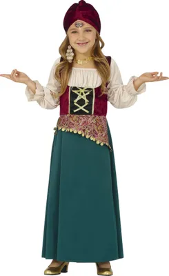 A young girl dressed in a fortune teller costume.
