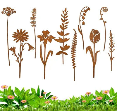 Immagine prodotto di Omgoods - Set di 10 paletti da giardino in metallo effetto ruggine