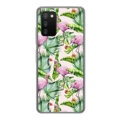 Produktbild von MuchoWow® Handyhülle Schutzhülle Hülle für Samsung Galaxy A03s Flamingo - Pflanzen - Muster Silikon Softcase Handy Hülle - Schutz