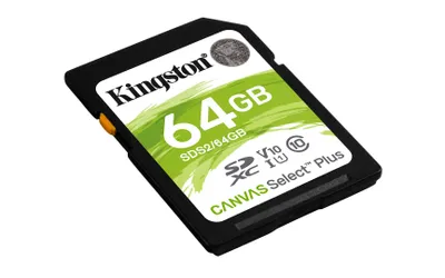 Zdjęcie produktu dla Kingston Technology Canvas Select Plus, 64 GB, SDXC, Klasa 10, UHS-I, 100 MB/s, Class 1 (U1)